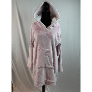 Disney Mickey Mouse‎ Pink Plush Hooded Blanket Sweatshirt Tunic Loungewear XL